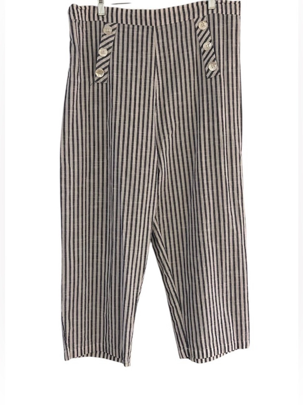 Derek Heart Plus Wide Leg Pants Size 2X Cropped High Rise Blue White Stripe